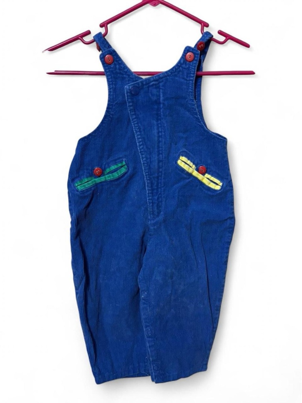 Vintage 80’s Bright Blue Corduroy Kids Overalls with Accent Pockets